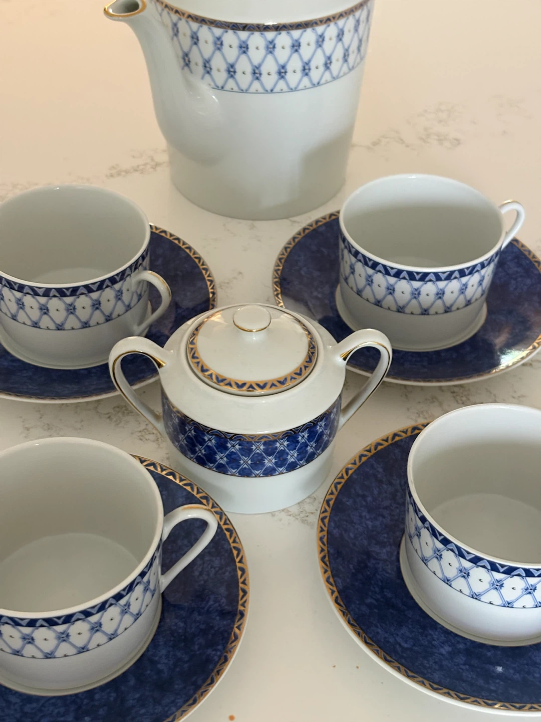 Vintage Blue and Gold Porcelain Tea Set - photo 2