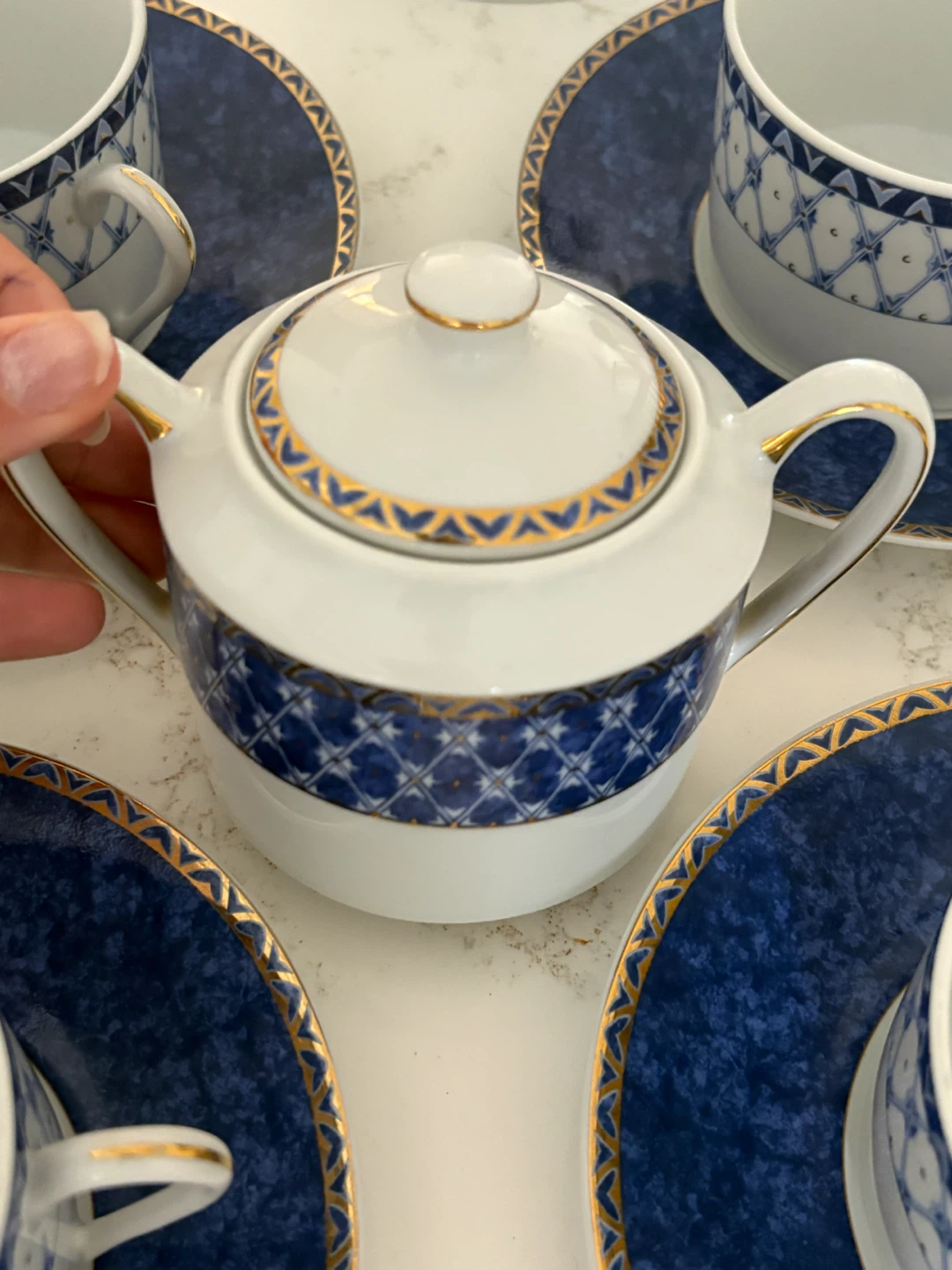 Vintage Blue and Gold Porcelain Tea Set - photo 3