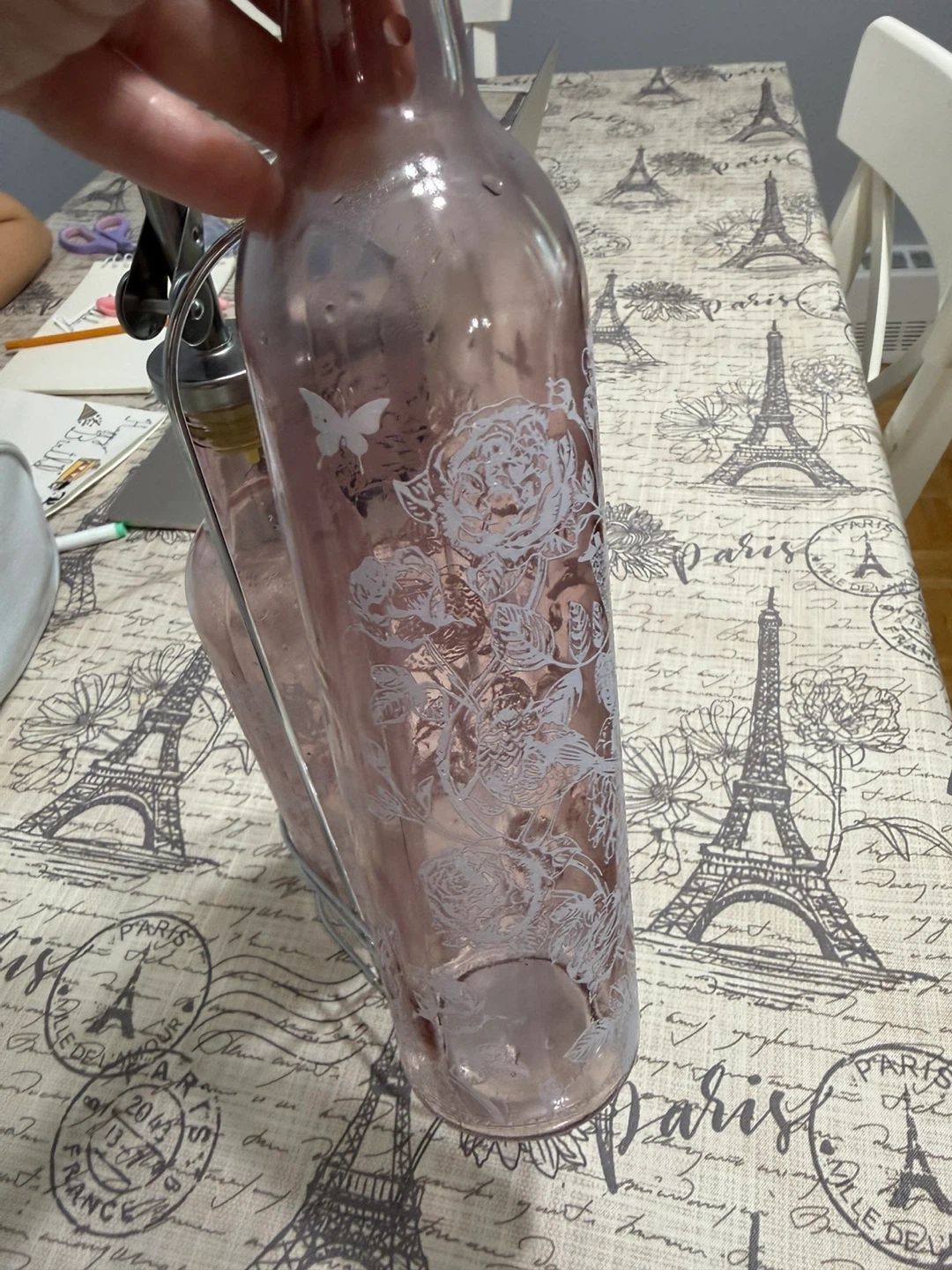 Set of Two Pink Glass Oil and Vinegar Dispensers - photo 2