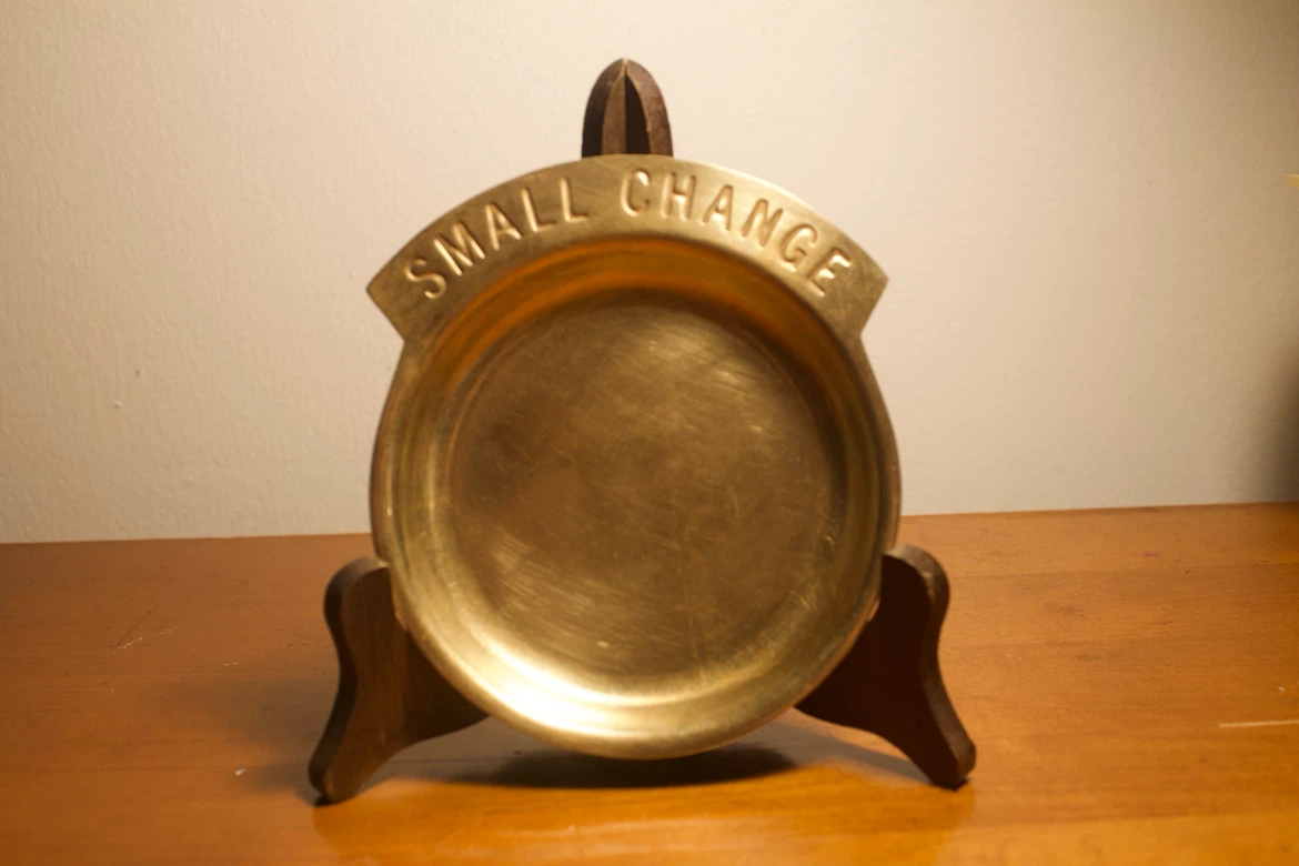 Brass Trinket Dish, reads Small Change