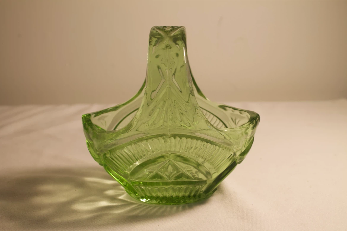 Green Pressed Glass Basket