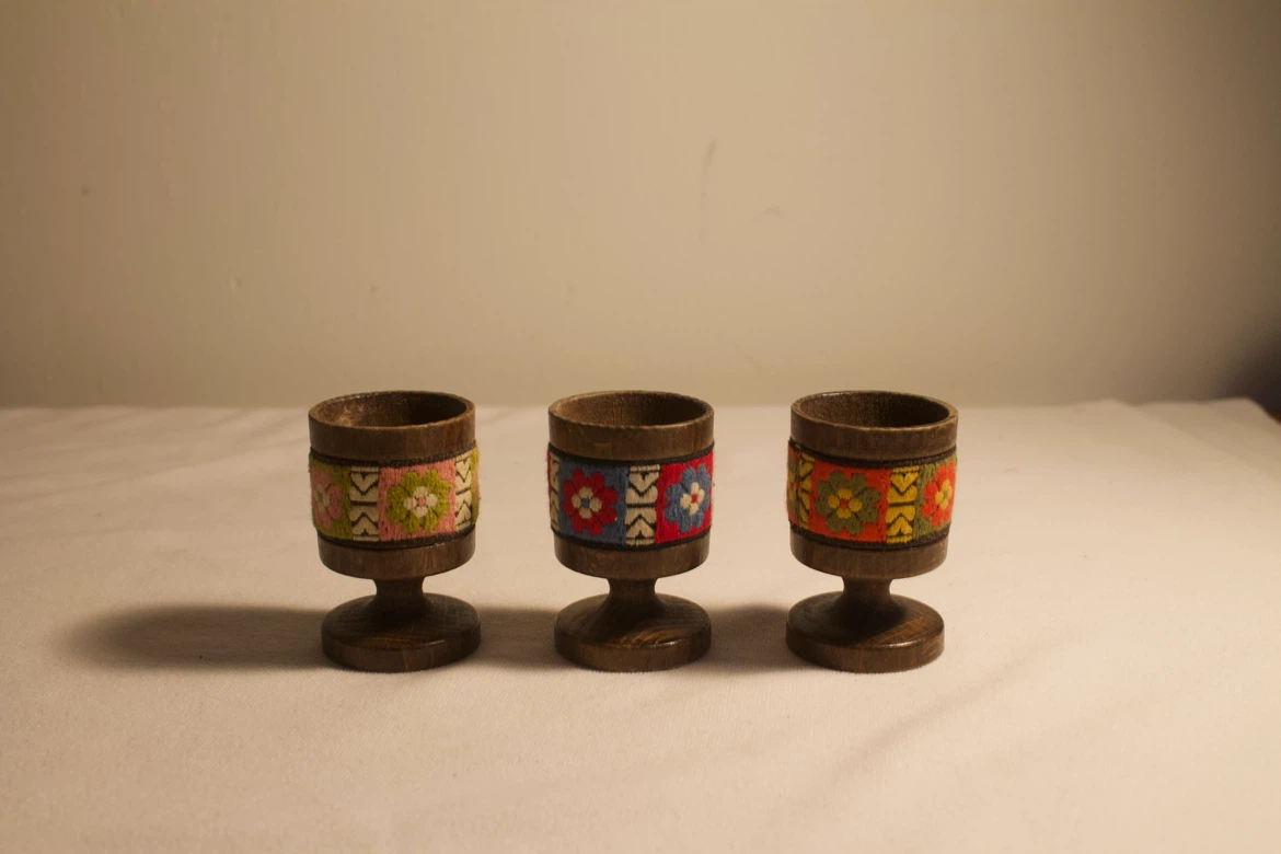 Wooden Egg Cups with Textile Designs