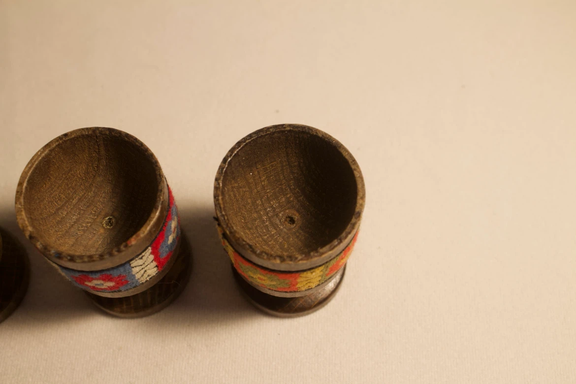 Wooden Egg Cups with Textile Designs - photo 2