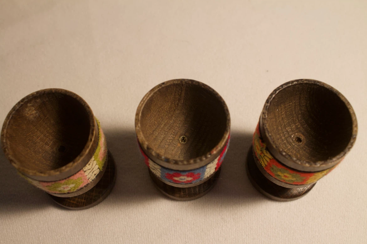 Wooden Egg Cups with Textile Designs - photo 3