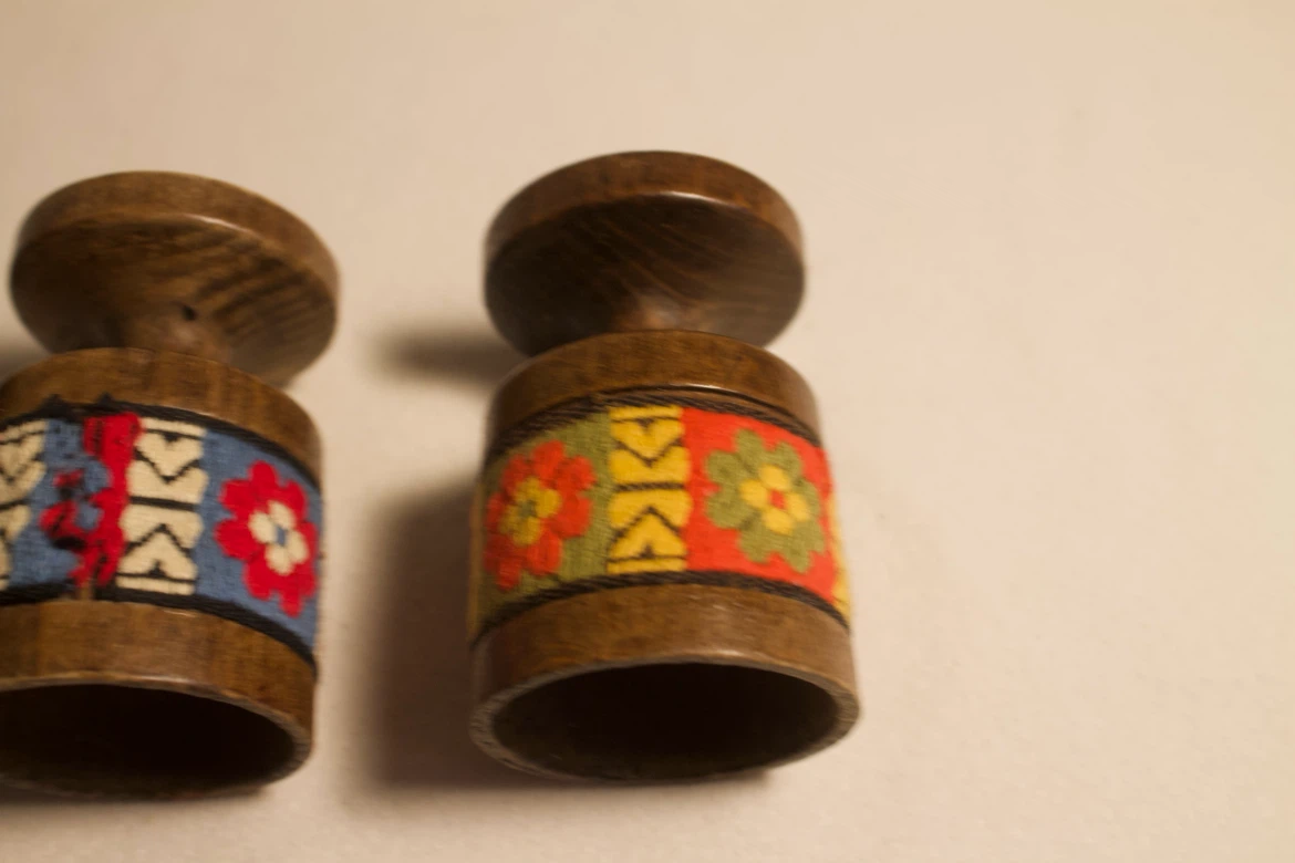 Wooden Egg Cups with Textile Designs - photo 4