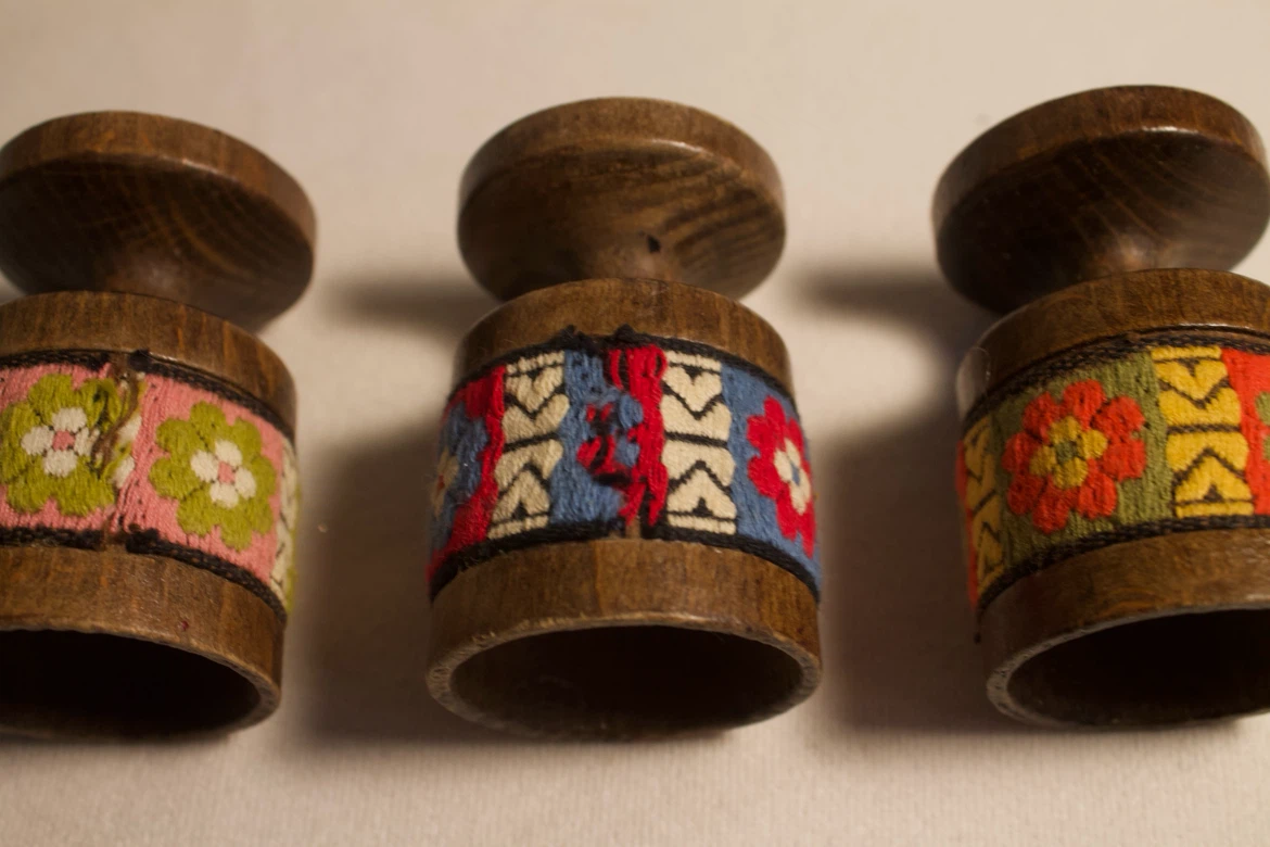 Wooden Egg Cups with Textile Designs - photo 5