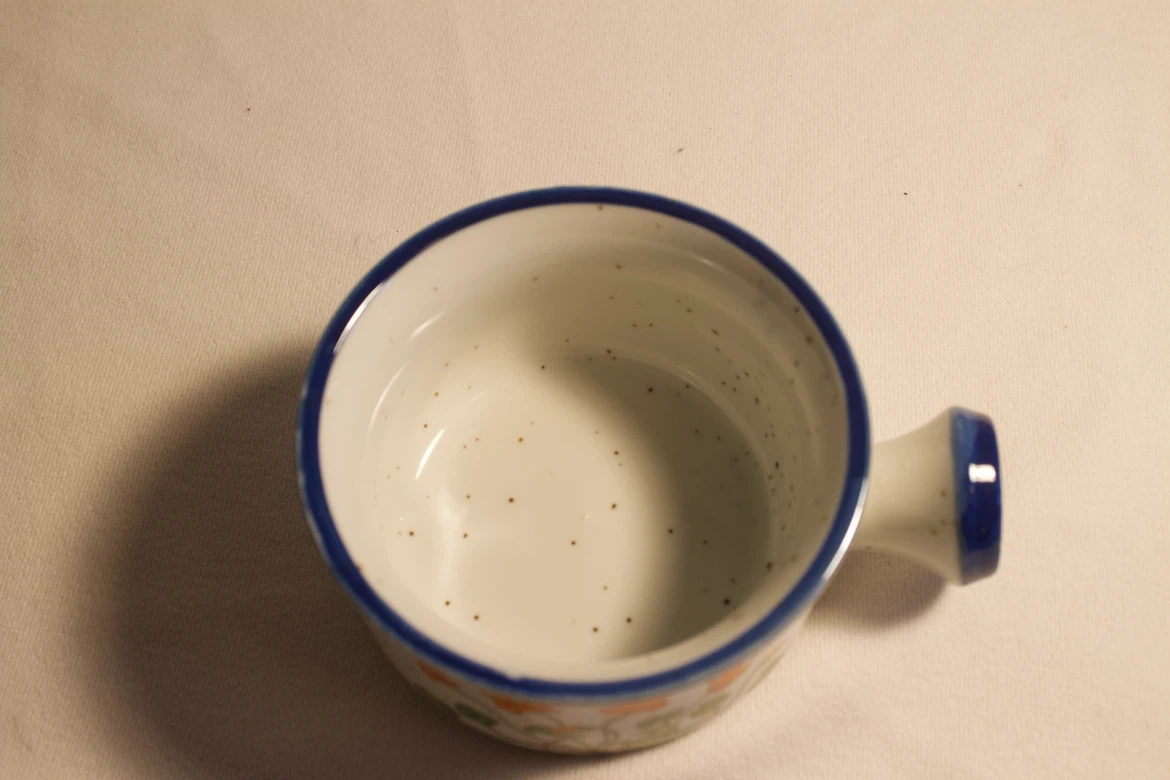 Soup Bowl with Handle. Blue, White, and Orange Design - photo 4