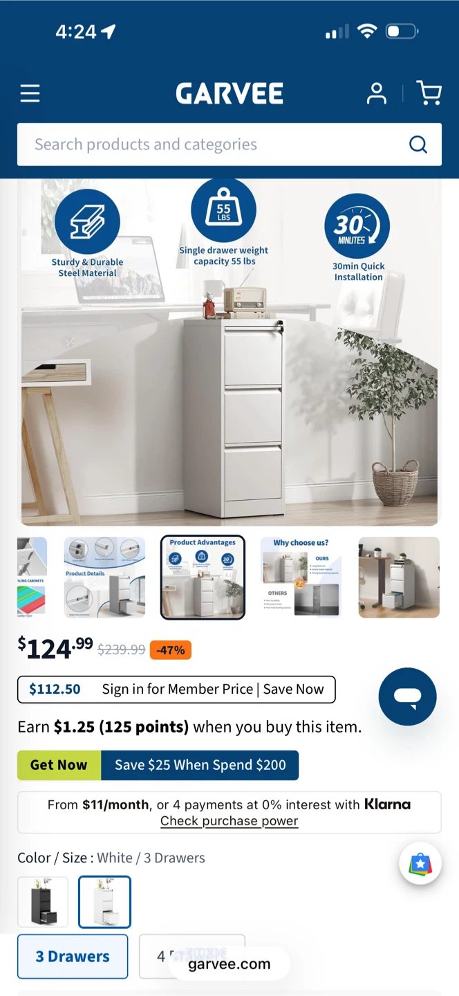 GARVEE 3-Drawer Vertical File Cabinet - photo 2