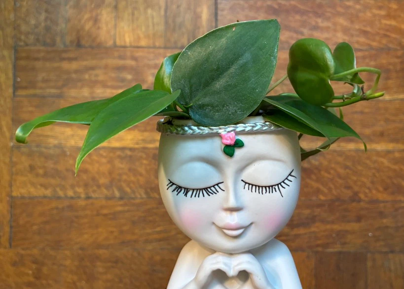 Heart-Shaped Hands Face Planter with Philodendron