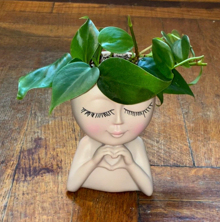Heart-Shaped Hands Face Planter with Philodendron - photo 2