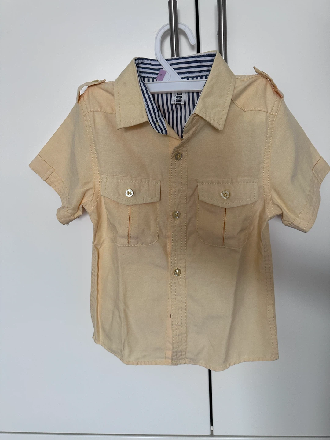 Boys Light Yellow Short Sleeve Button-Up Shirt