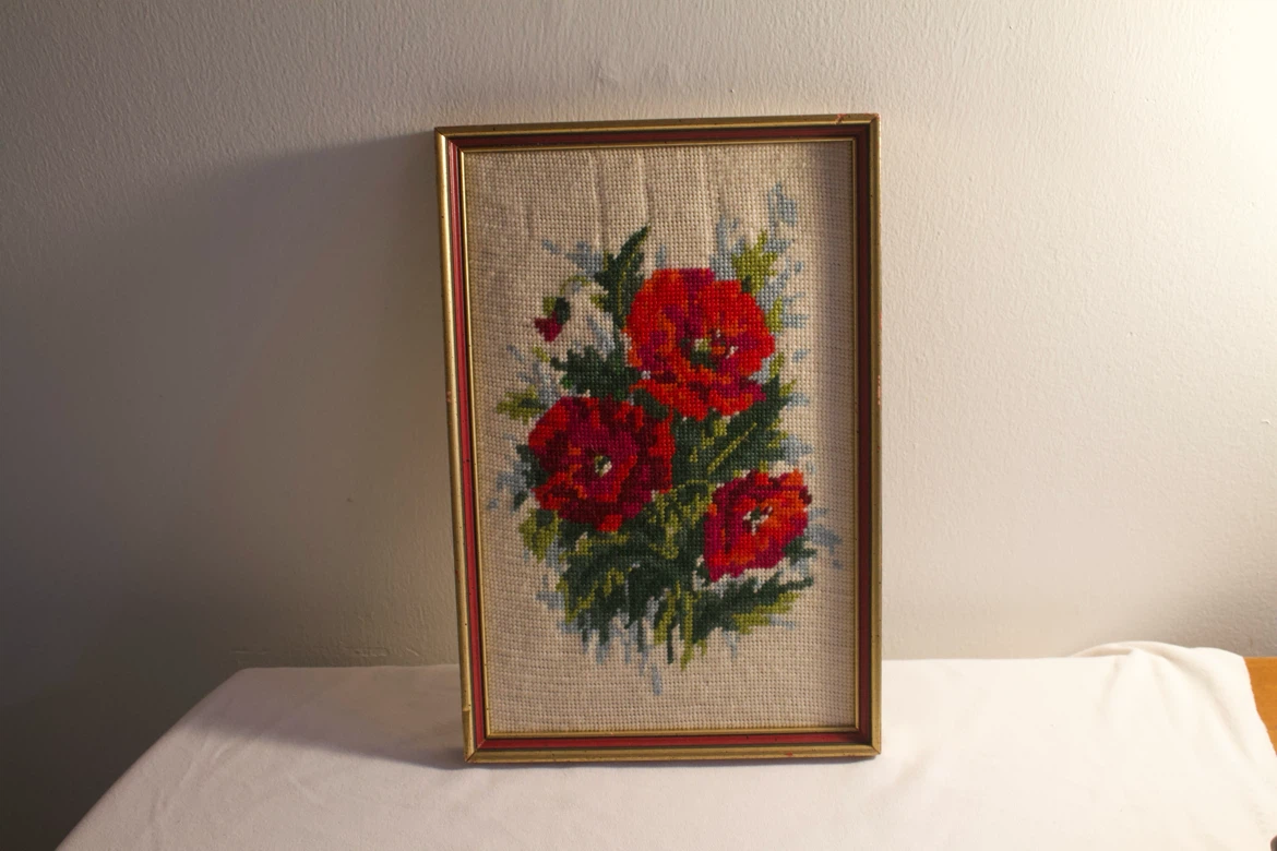 Cross Stitch Roses in Frame