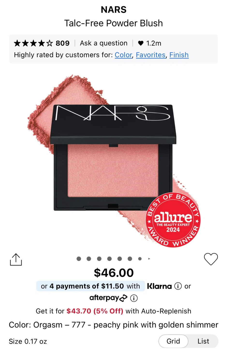 🆕 NARS Talc-Free Powder Blush - Orgasm - photo 5