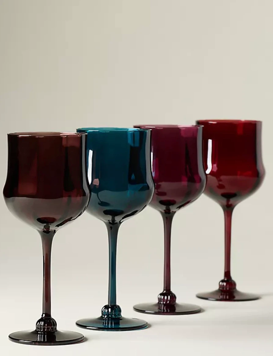 Set of 4 Jewel Tone Wine Glasses
