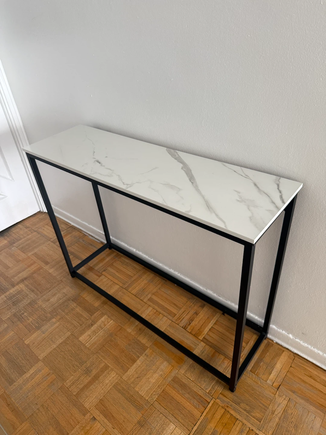 Marble Top Console Table with Black Metal Frame
