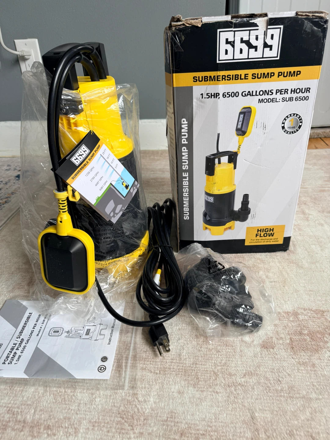 6699 Submersible Sump Pump 1.5HP 6500 GPH