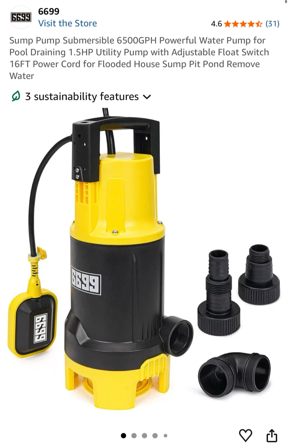 6699 Submersible Sump Pump 1.5HP 6500 GPH - photo 2