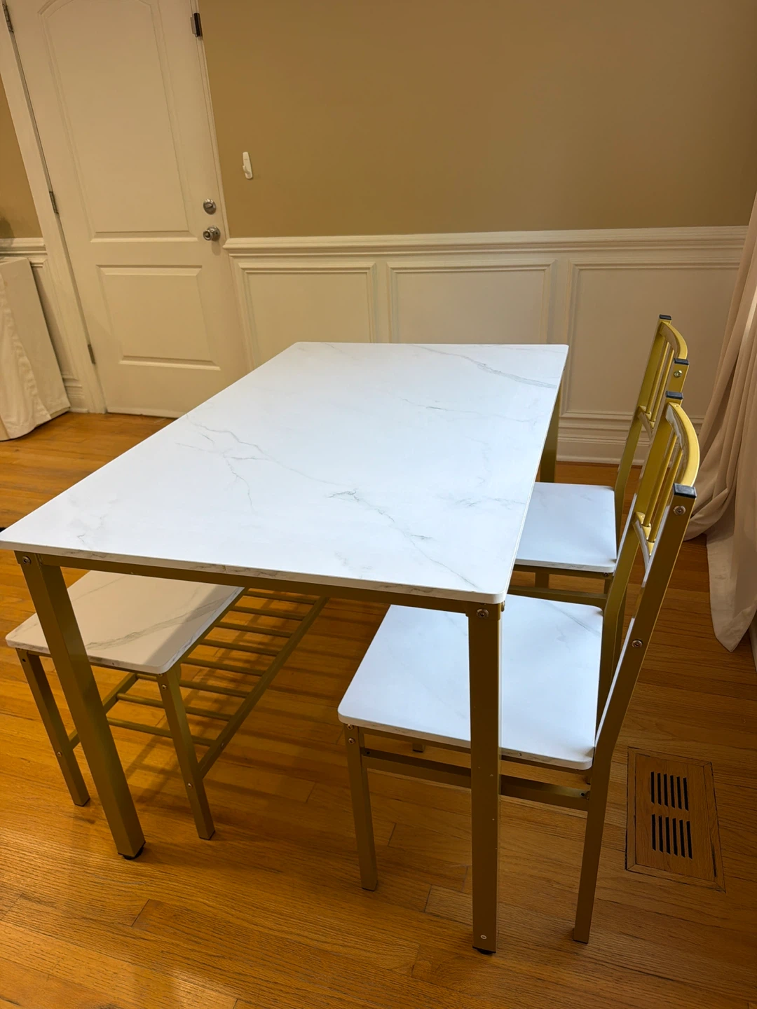 White Marble Look Dining Set with 2 Chairs and Bench - photo 3