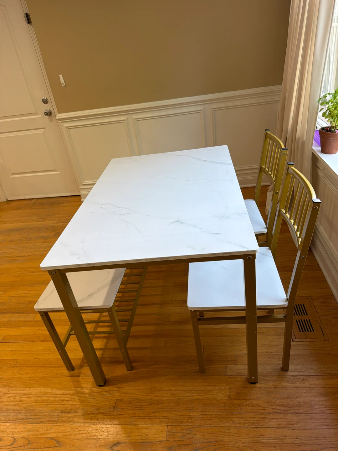 White Marble Look Dining Set with 2 Chairs and Bench - photo 4