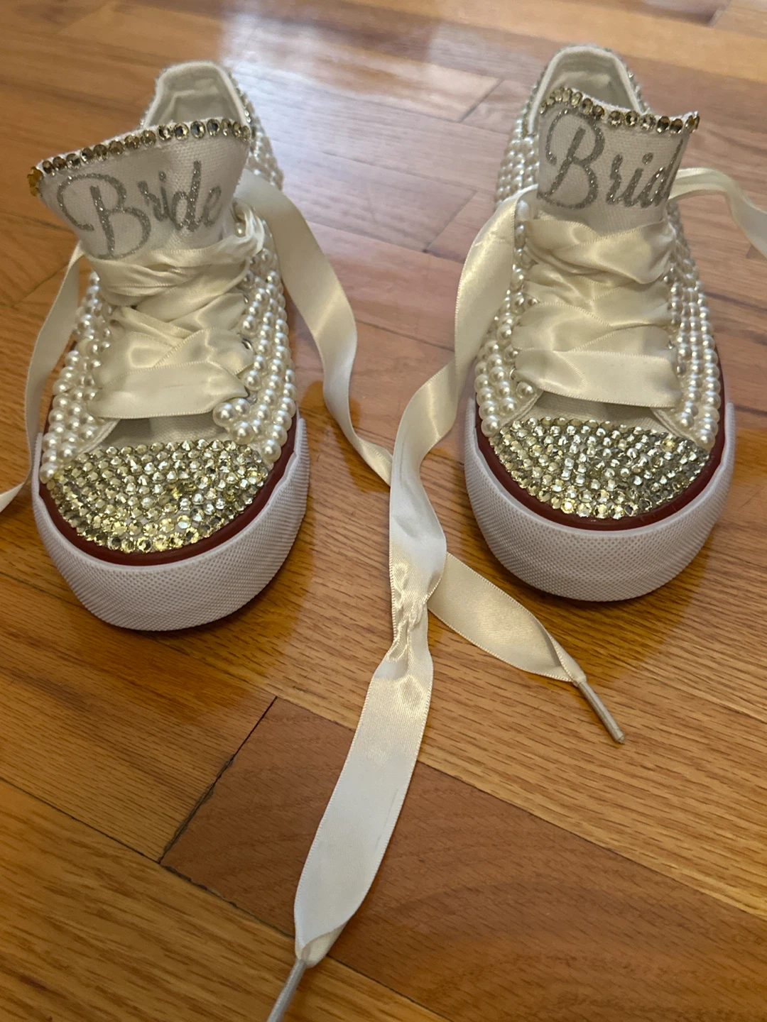 White Bride Sneakers with Pearls and Rhinestones