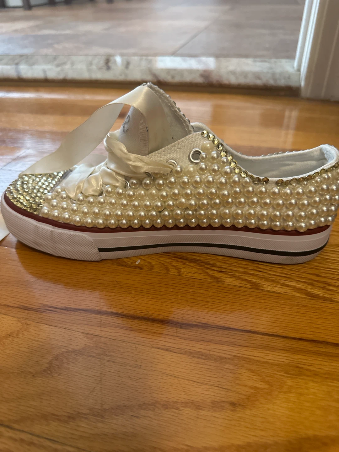 White Bride Sneakers with Pearls and Rhinestones - photo 2