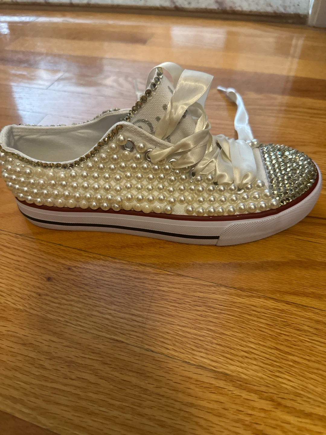 White Bride Sneakers with Pearls and Rhinestones - photo 3