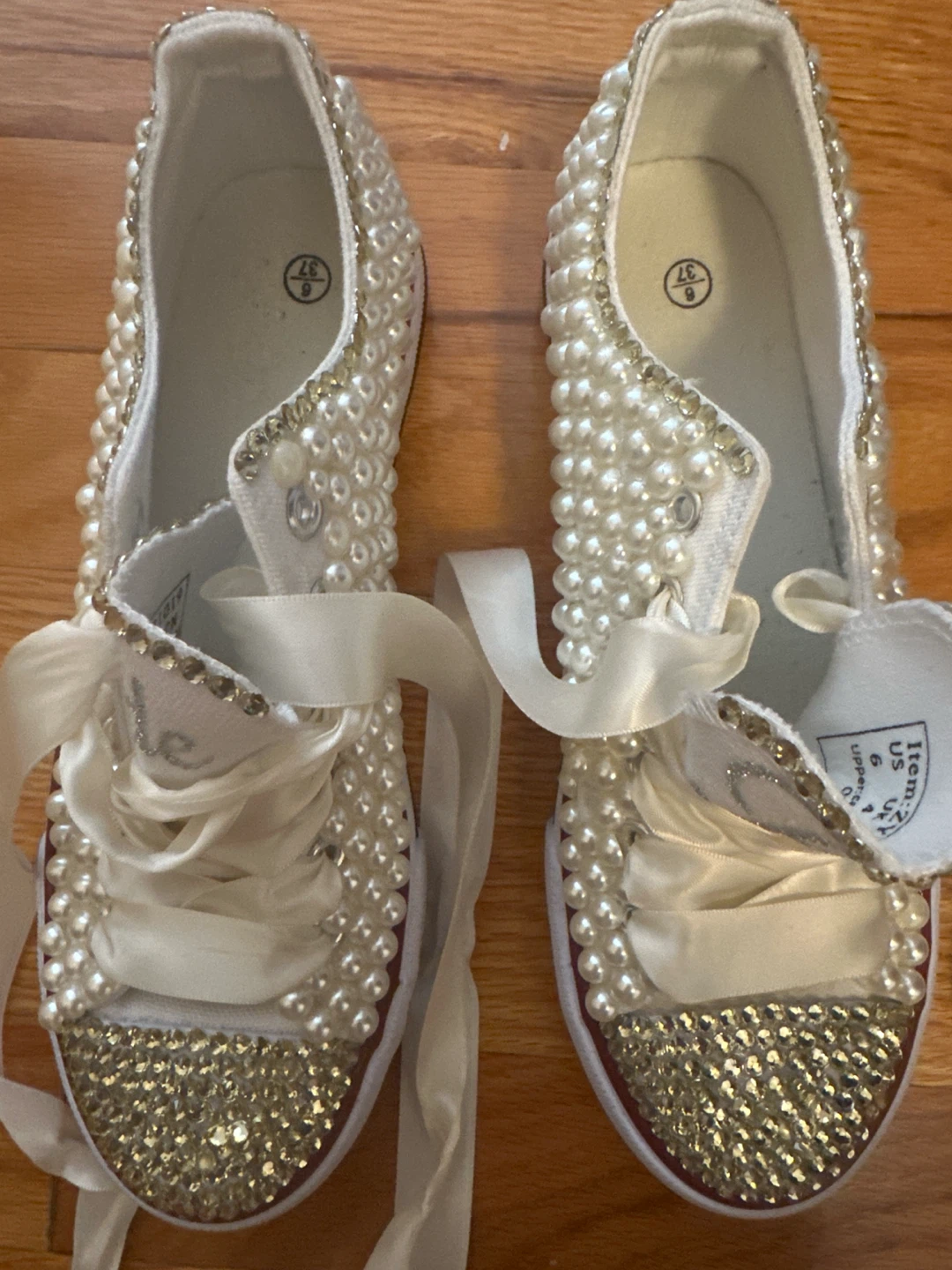 White Bride Sneakers with Pearls and Rhinestones - photo 4