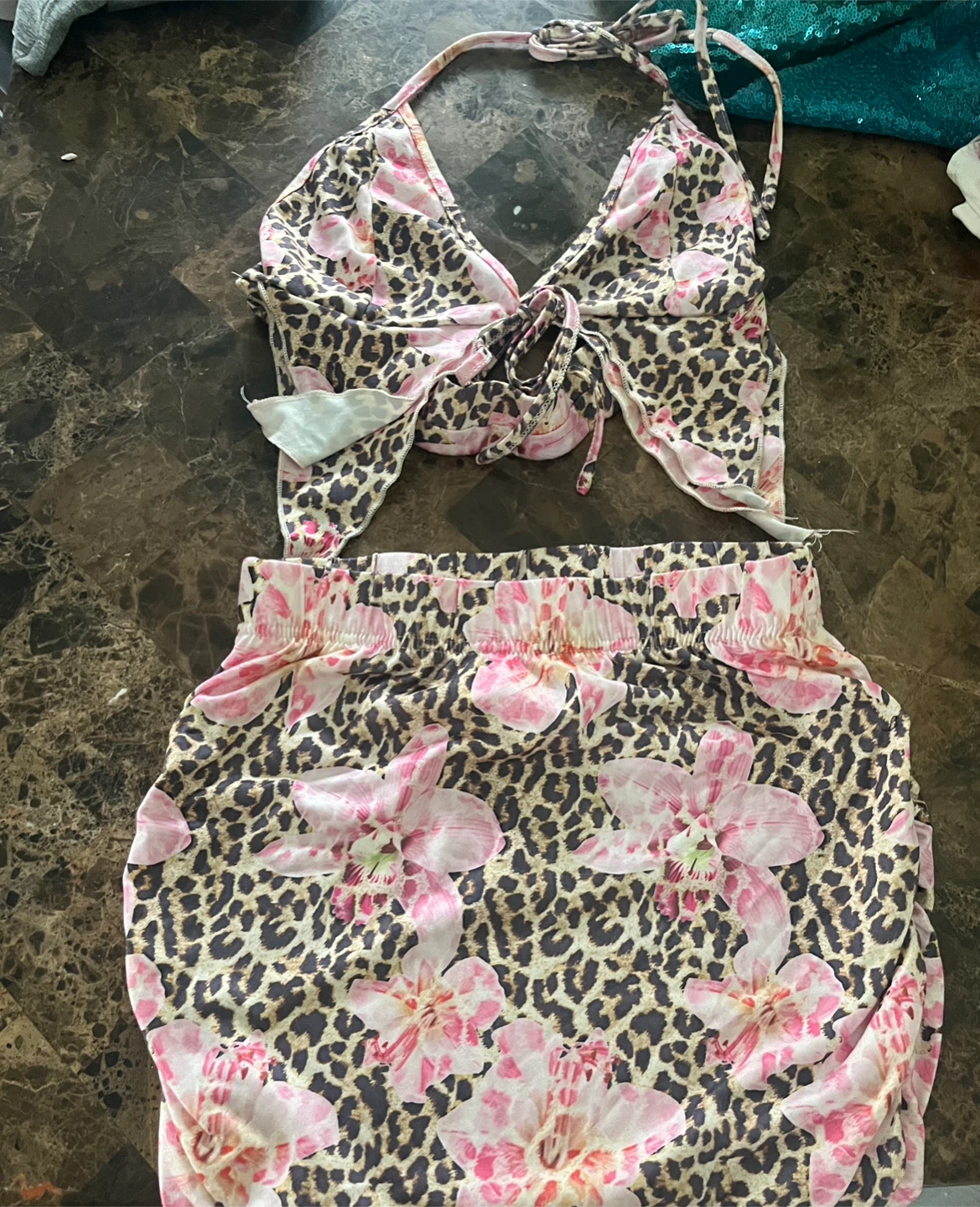 Women's Floral & Leopard Print Two-Piece Set