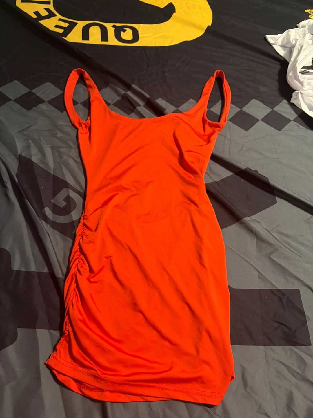 Orange Ruched Mini Dress