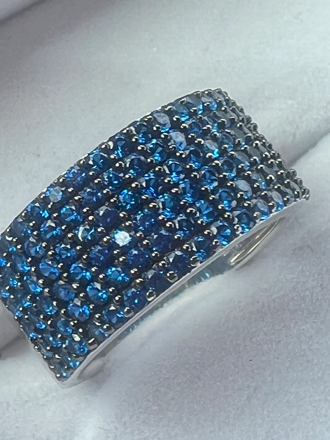 Sterling Silver Blue Stone Pave Band Ring