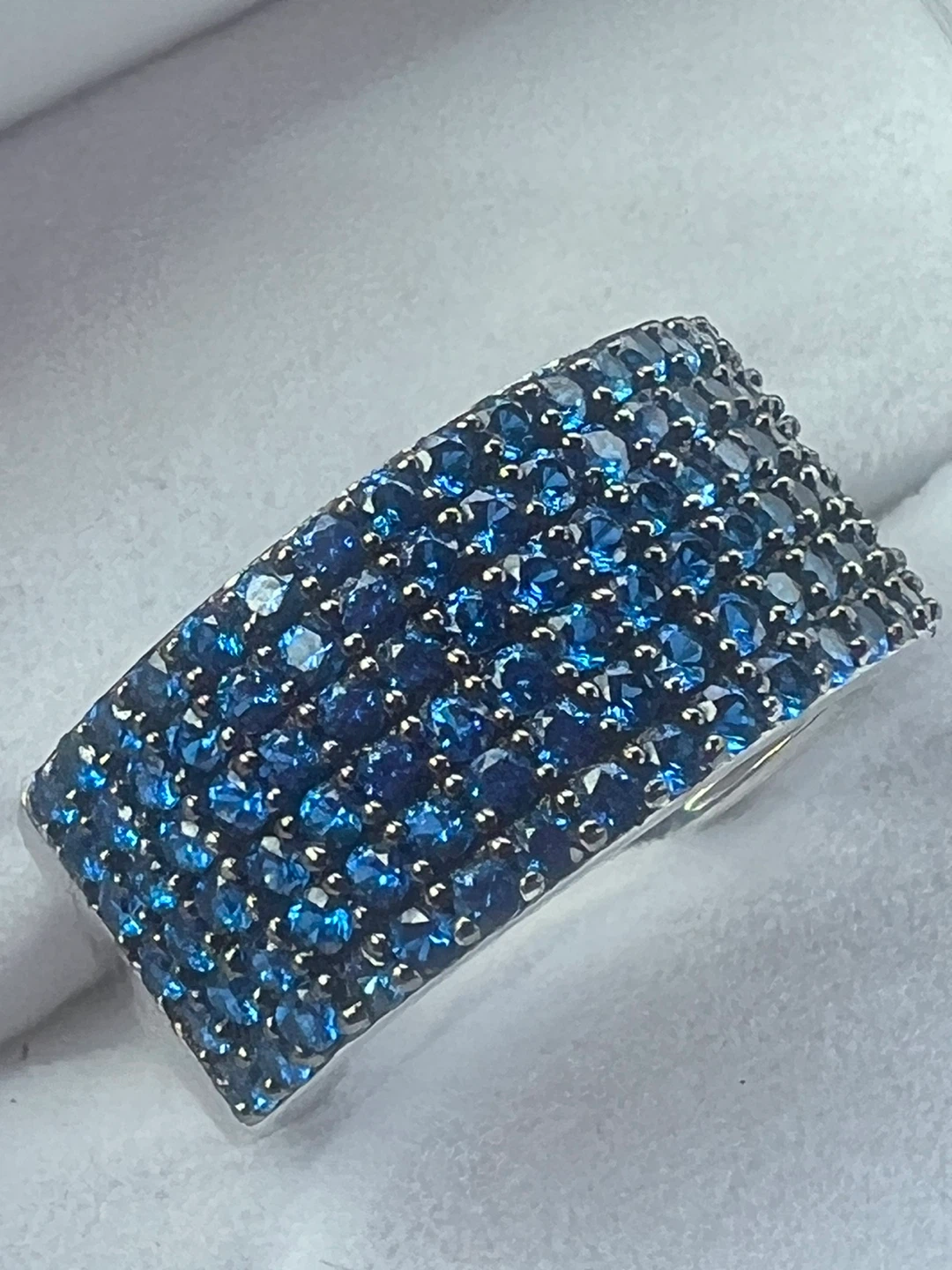 Sterling Silver Blue Stone Pave Band Ring - photo 2