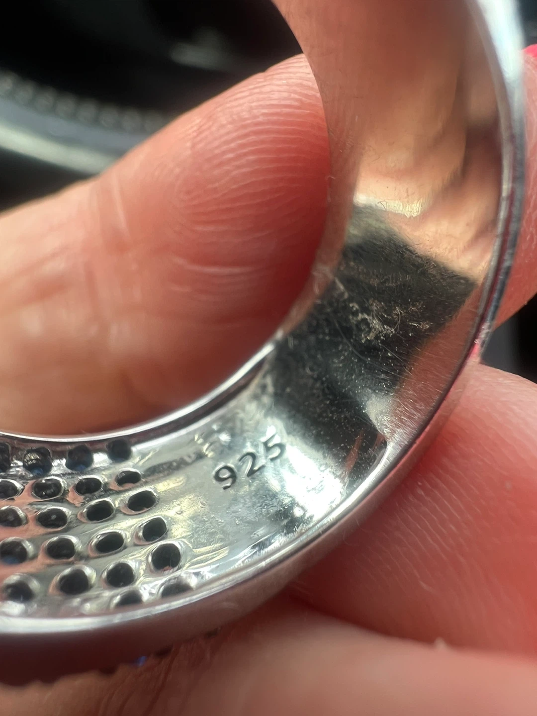 Sterling Silver Blue Stone Pave Band Ring - photo 3