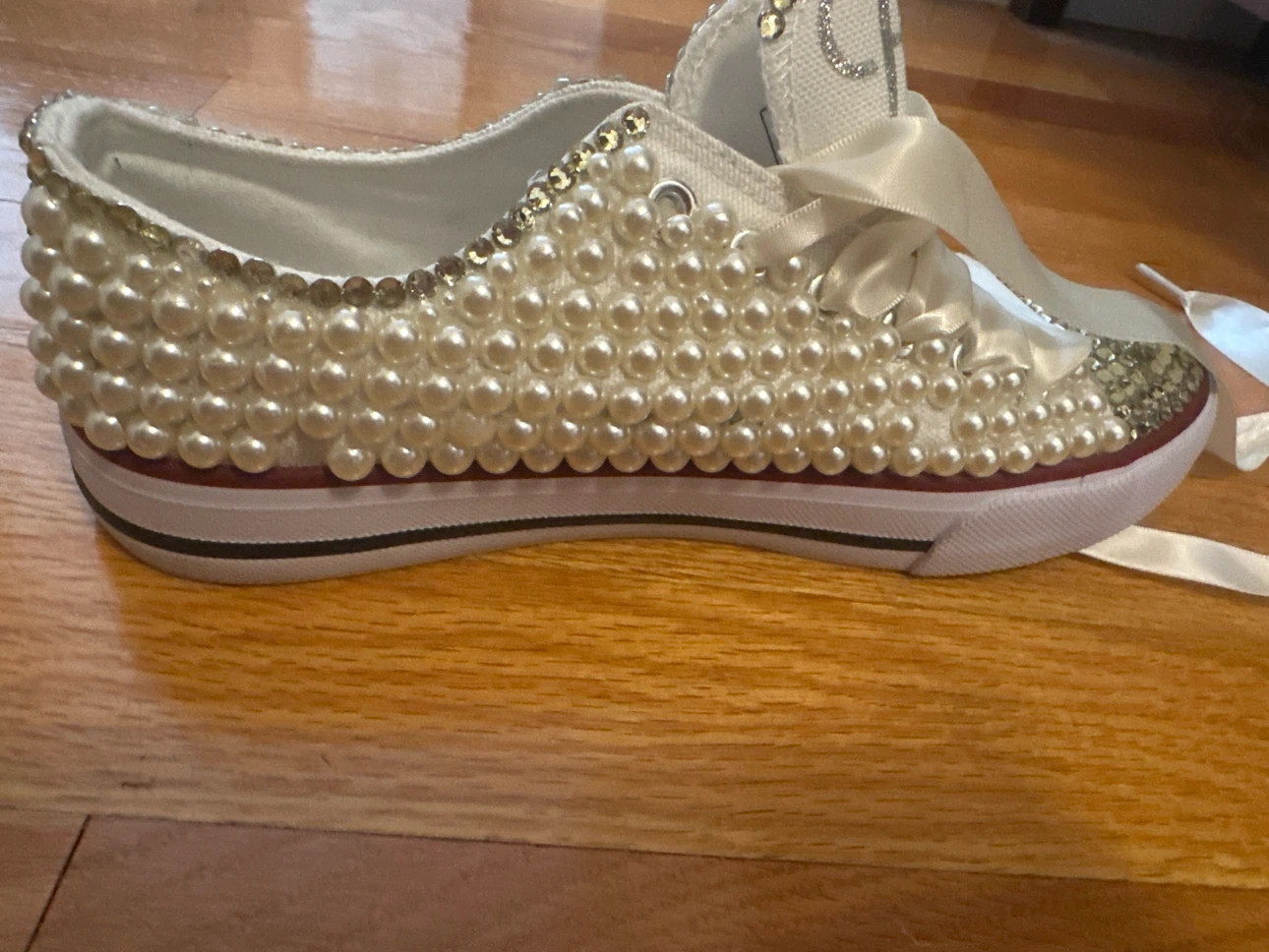 White Bride Sneakers with Pearls and Rhinestones - photo 5