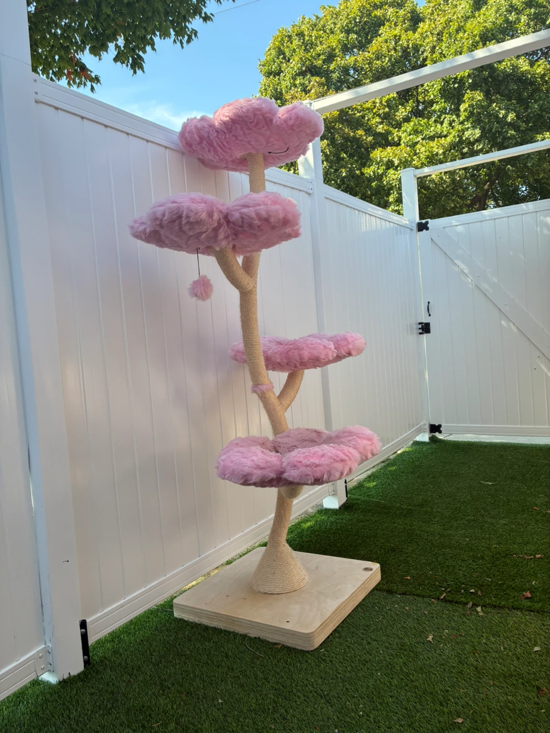6ft Tall Modern Wood Cat Condo Flower Scratch Post
