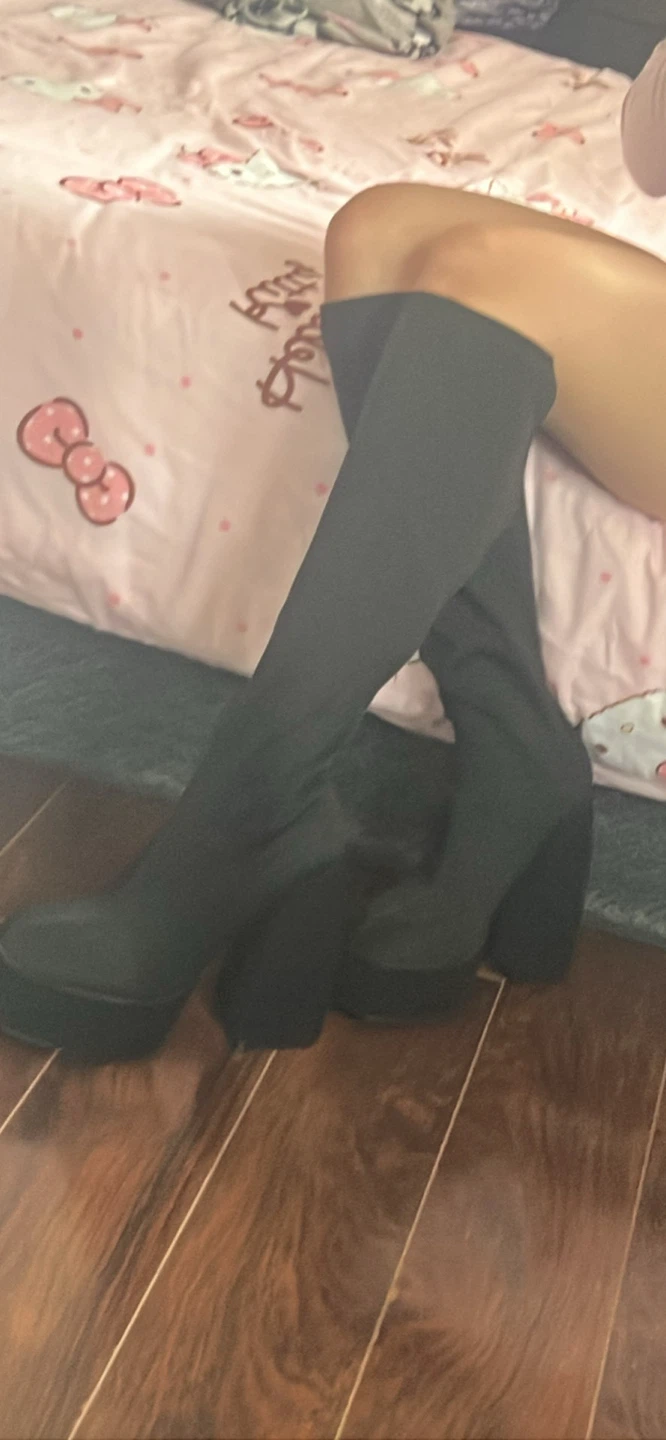 Black Platform Block Heel Over-the-Knee Boots