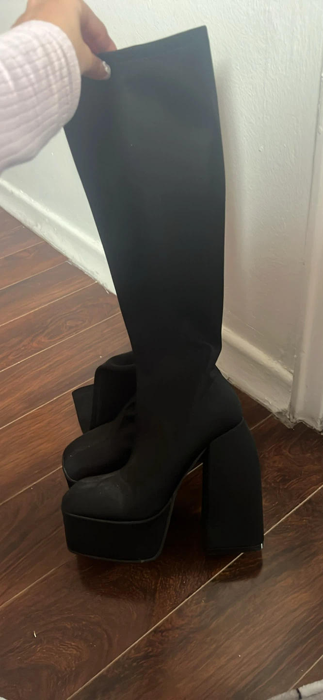 Black Platform Block Heel Over-the-Knee Boots - photo 2