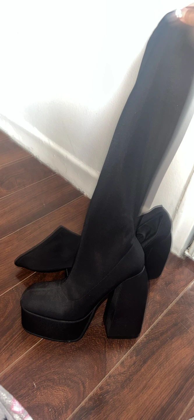 Black Platform Block Heel Over-the-Knee Boots - photo 4