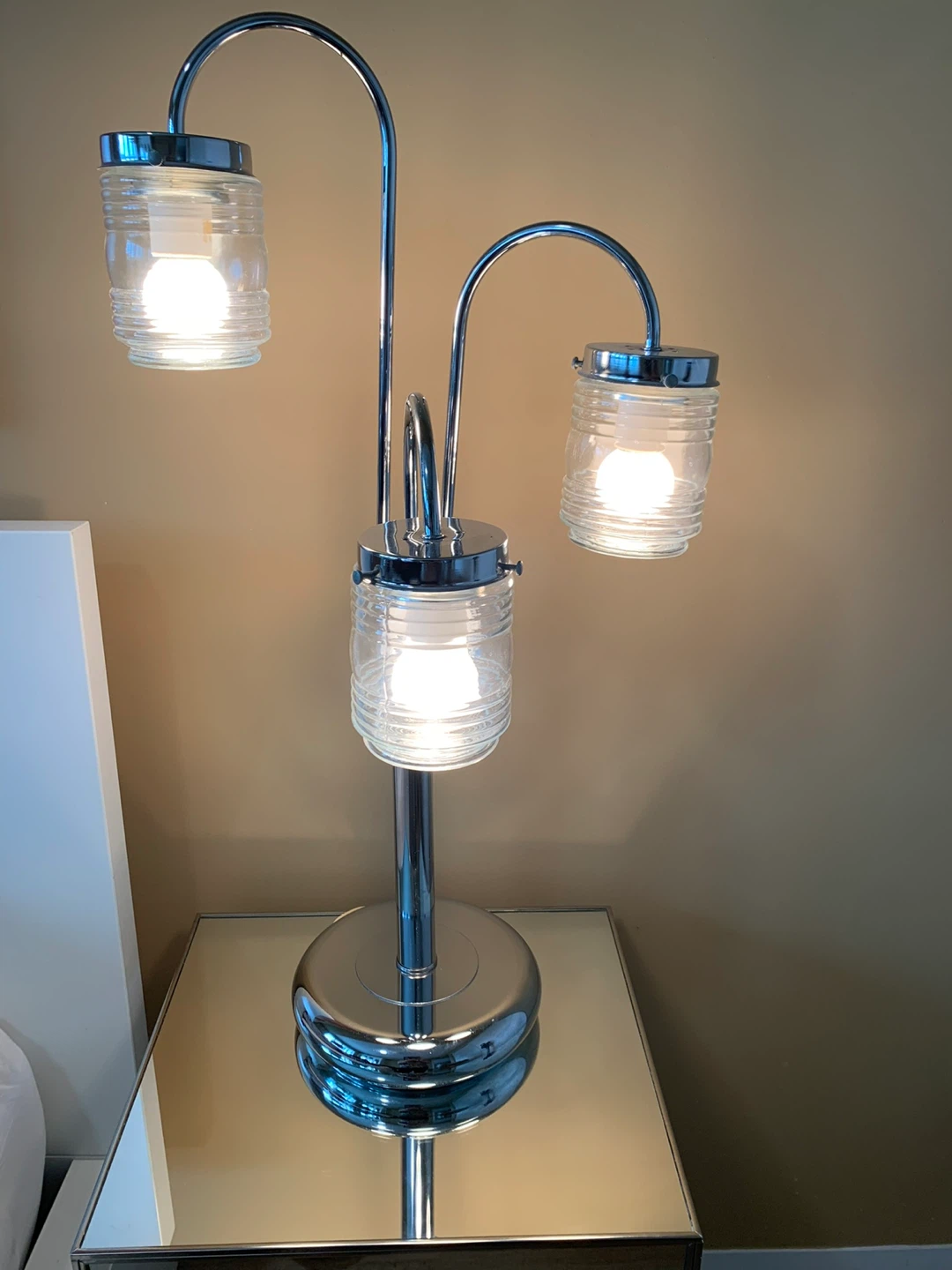Vintage Chrome Arc Table Lamp with 3 Lights