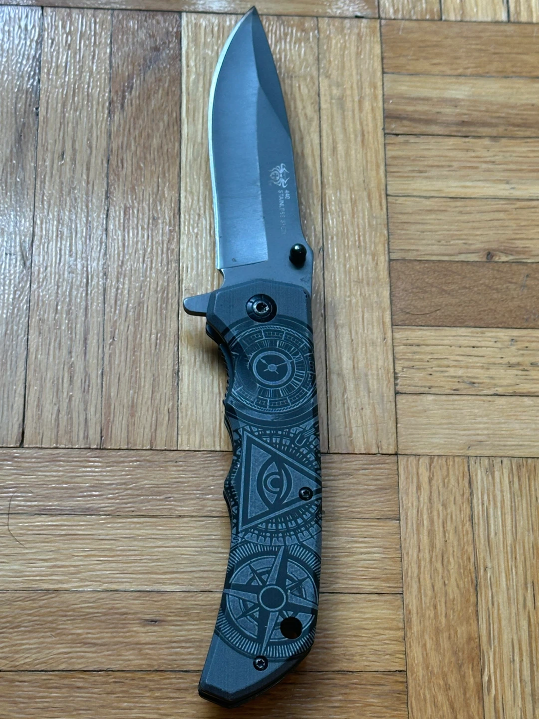 Folding Pocket Knife with Engraved Handle