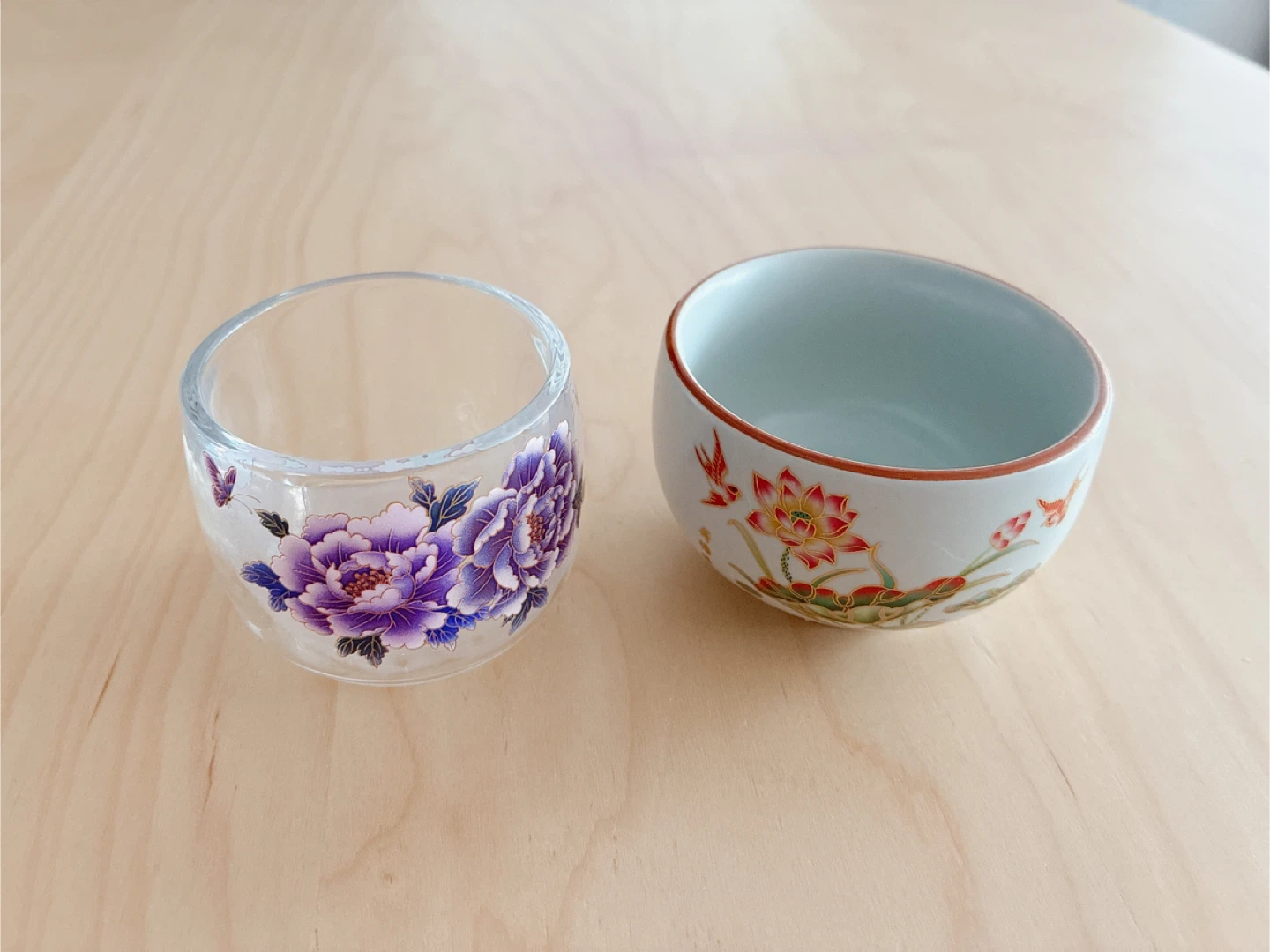 Set of 2 Decorative Ceramic and Glass Cups