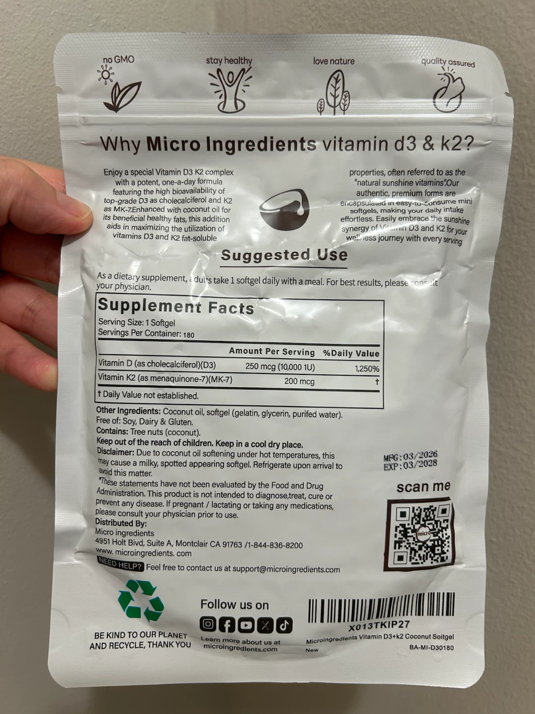 MicroIngredients Vitamin D3 & K2 10,000 IU + 200 mcg Softgels - photo 2