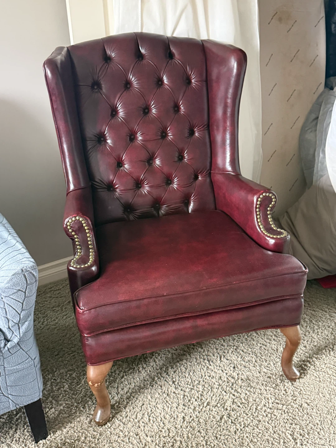 Burgundy Tufted Wingback Chair