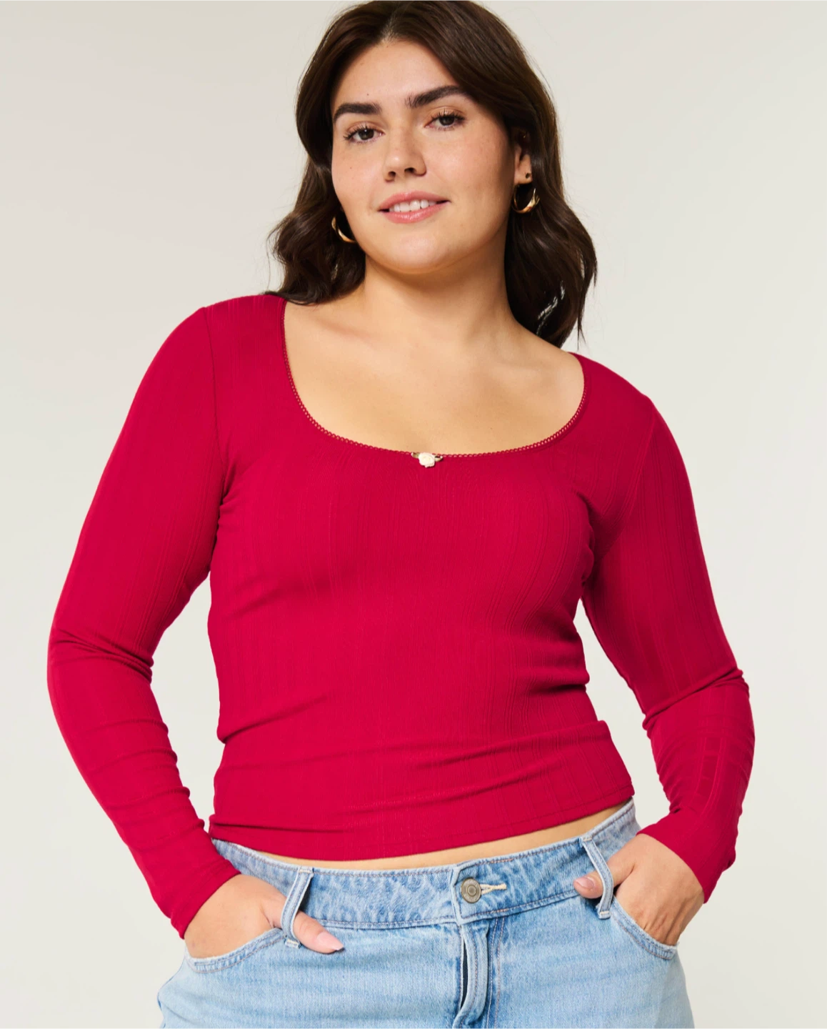 Hollister Red Pointelle Seamless Fabric Scoop Top - photo 3