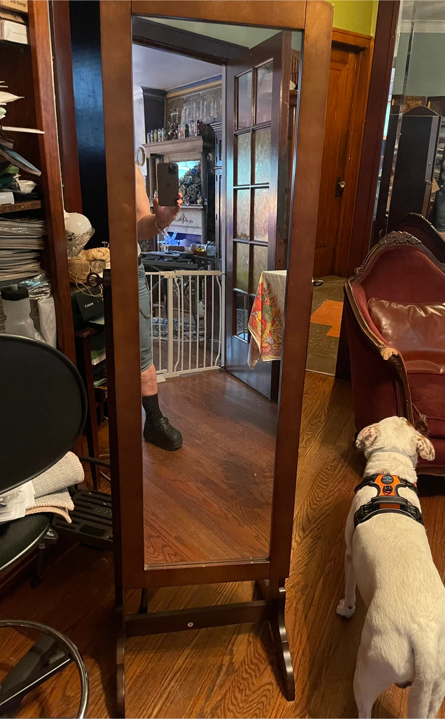 Wooden Standing Jewelry Armoire with Full-Length Mirror