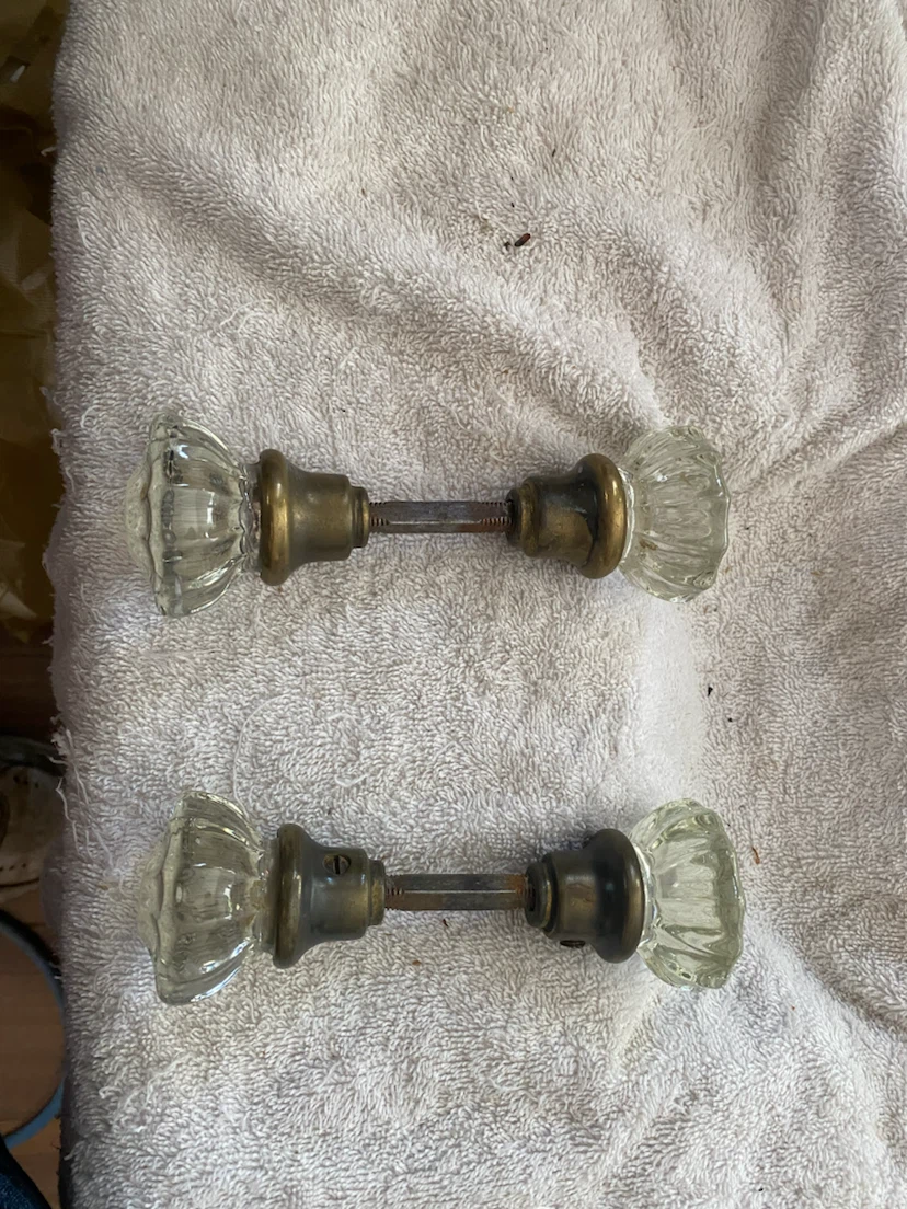 Vintage Glass and Brass Door Knobs (Set of 2)