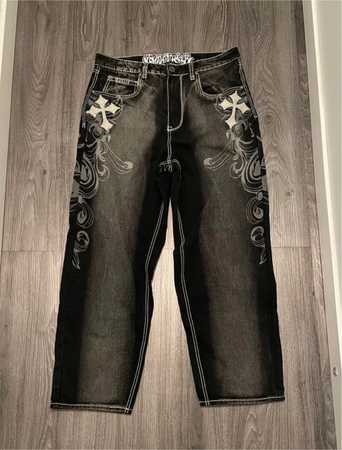 Ninth Hall Ambush Royal Cross Black Wash Loose Fit Jeans