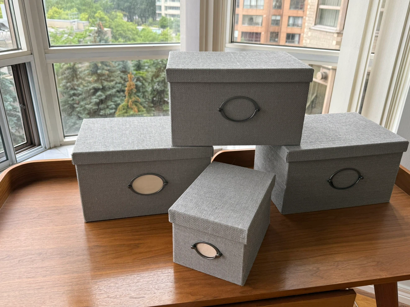 Set of 4 Grey Storage IKEA Boxes with Label Holders