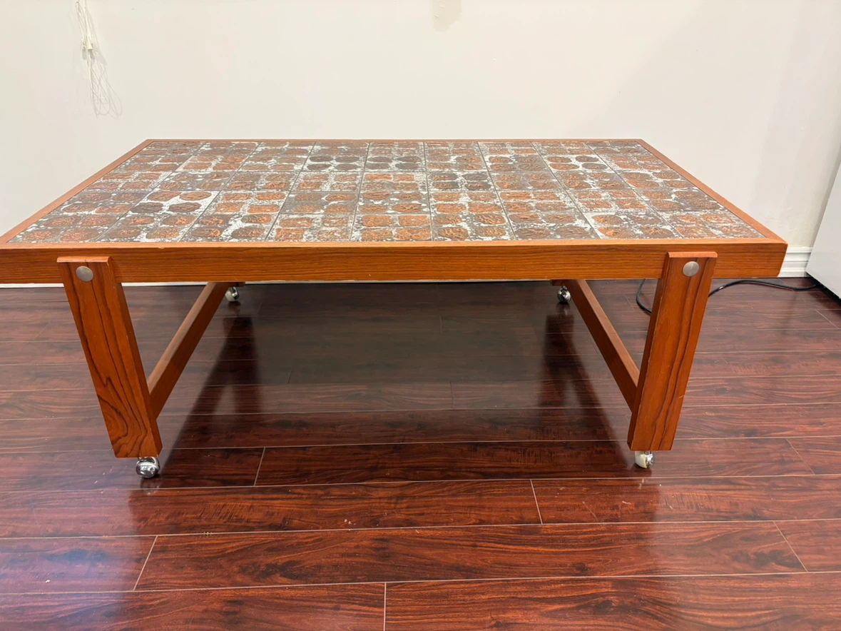 Vintage Tiled Coffee Table on Casters