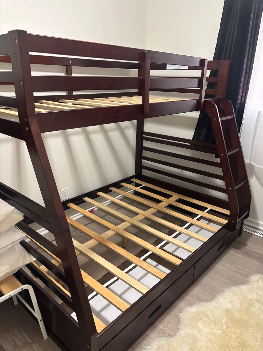 Dark Wood Twin Bunk Bed with Storage
