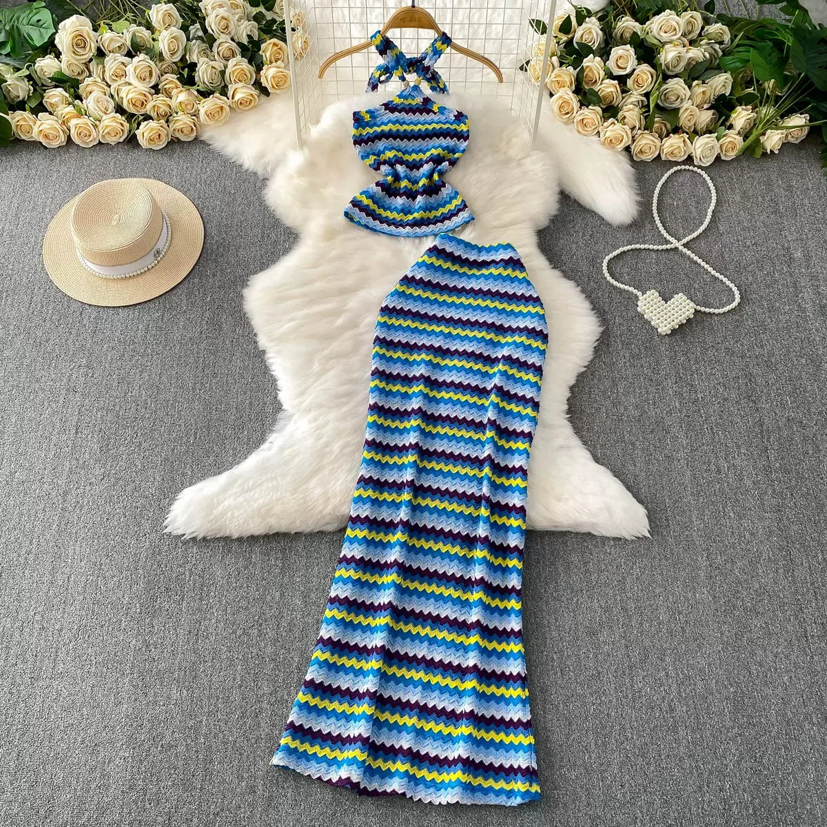 Chevron Print Two Piece Knitted Summer cloth